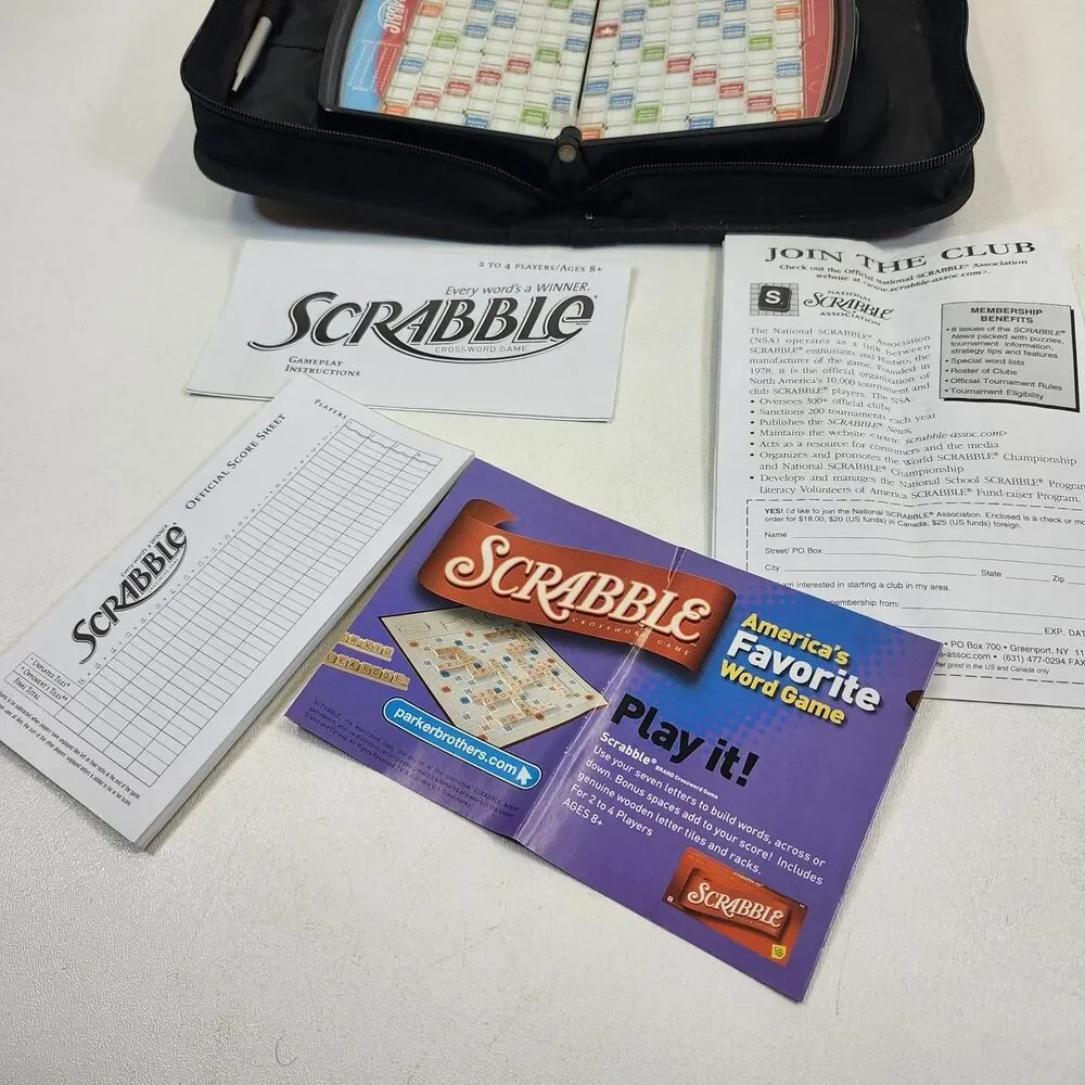 Scrabble Game Folio Edition In Zippered Travel Case Portable Complete Set Hasbro